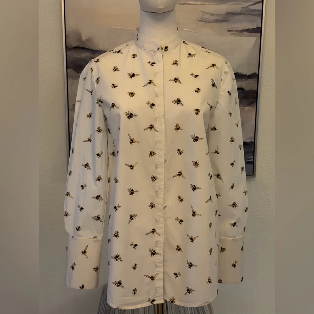 Victoria Beckham for Target Iconic Bee Print Blouse Structured Designer Top - Picture 3 of 15